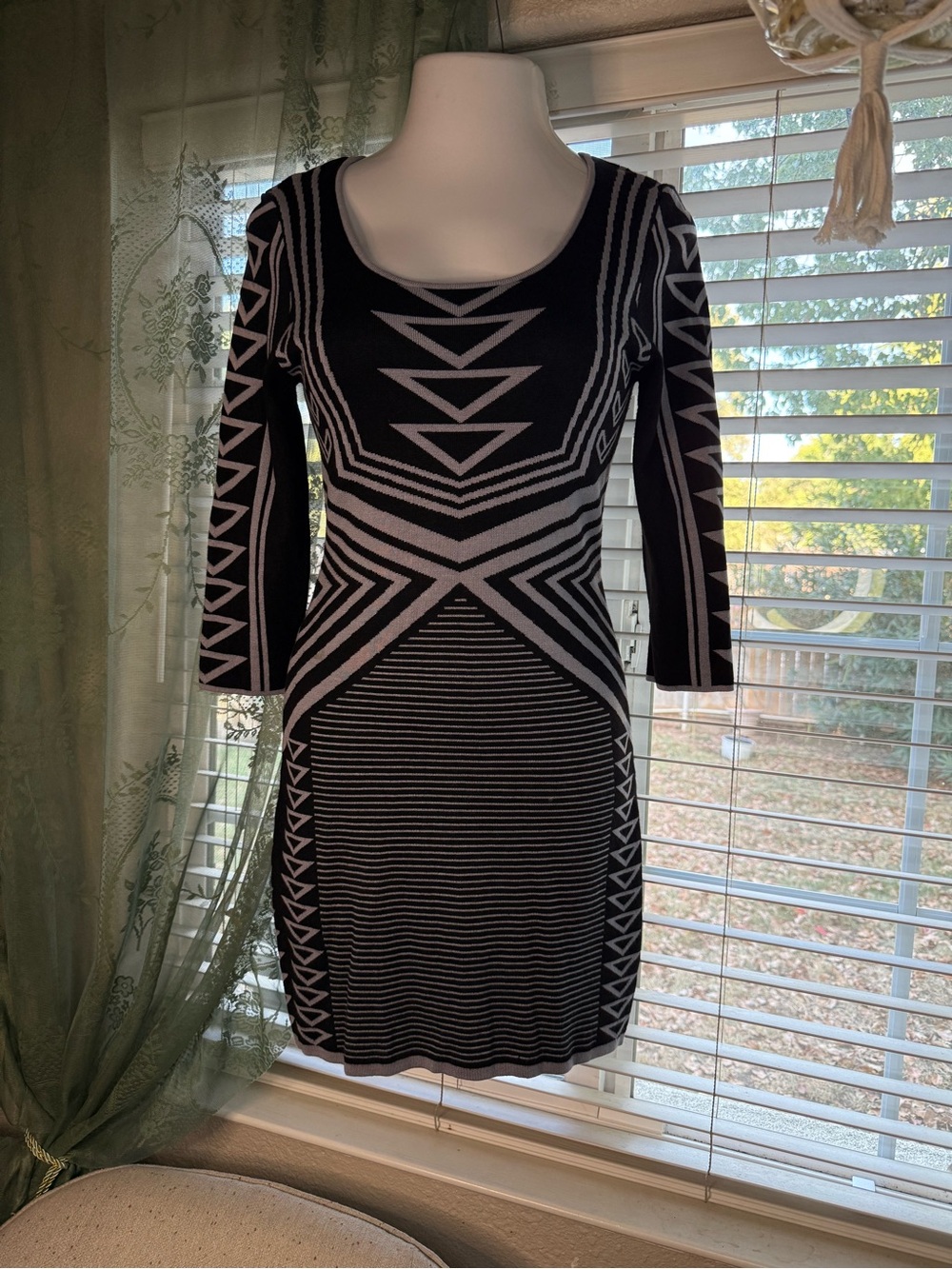 Derek Heart Black & White Geometric Knit Sheath Dress